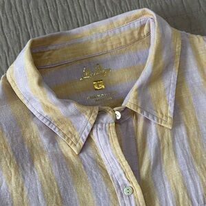 Lilly Pulitzer Yellow & Lilac Striped 100% Linen Button Down Shirt - Large